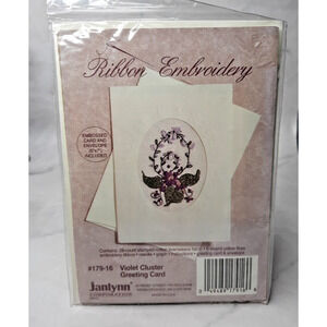 Vintage Janlynn Ribbon Embroidery Kit Violet Cluster Greeting Card 179-16
